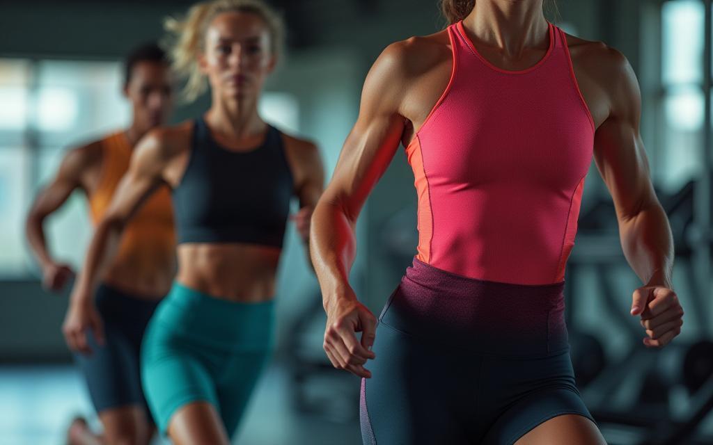 High-performance activewear with innovative fabric textures, designed for flexibility and breathability.